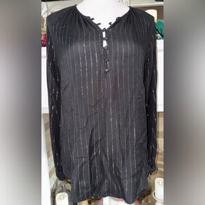 Rails Abby gold Stripe black, long sleeve, half button top. NWT. XS